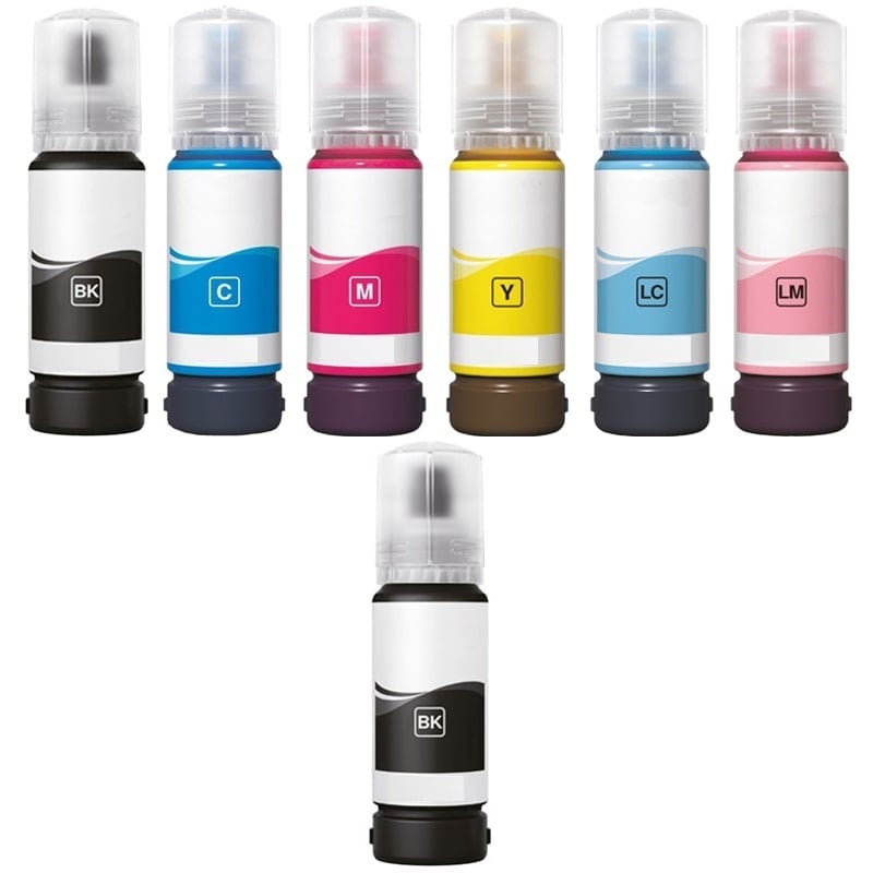 Compatible Epson 107 Full set of Ecotank Ink Bottles & EXTRA BLACK (2 x Black, 1 x Cyan/Magenta/Yellow/Light Cyan/Light Magenta)